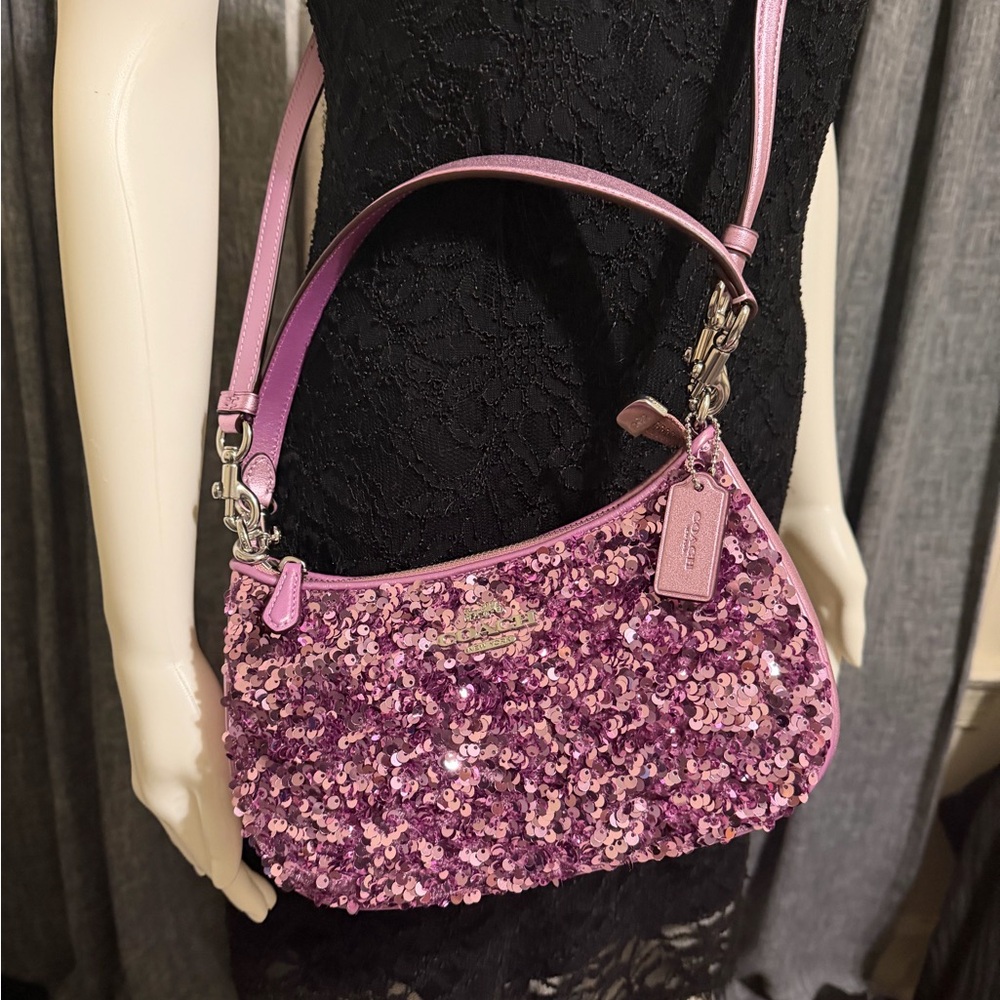 NWOT Coach Sequin Shoulder & Crossbody Bag- Pink/Lavender Sparle - Picture 11 of 14
